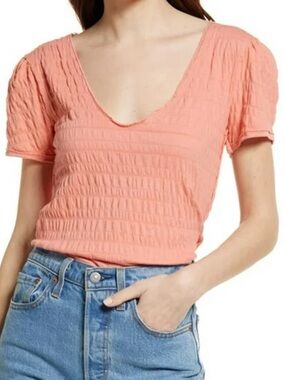 Free People Burnt Coral Sugar Cube Ruched Top